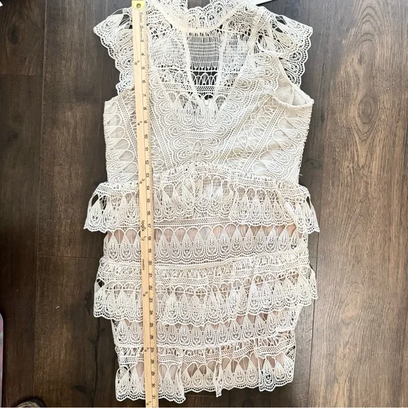 AQUA NWT Lace Tiered Mini Dress Size L Canvas Cottagecore Prairie Victorian Boho - Picture 9 of 16